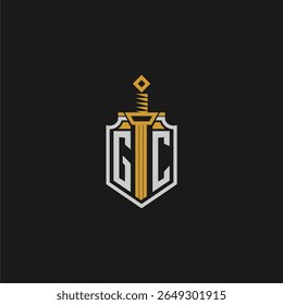 Monograma inicial de GC para imagem de estilo escudo e espada