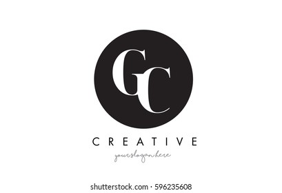 GC Letter Logo Design with Black Circle and Serif Font Vector Illustration.