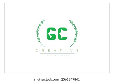 GC letters eco logo with leaf. Fresh nature and healthy leaf logo design.