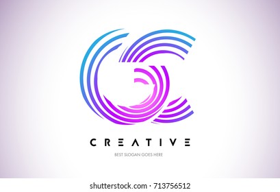 GC Lines Warp Logo Design.Vector Letter Icon Made with Purple Circular Lines.