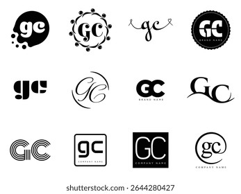 GC logo company template. Letter g and c logotype. Set different classic serif lettering and modern bold text with design elements. Initial font typography. Collection trendy business identity.