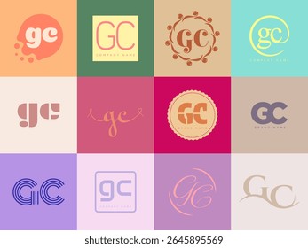 GC logo company template. Letter g and c logotype. Set different classic serif lettering and modern bold text with design elements. Initial font typography. Collection trendy business identity.