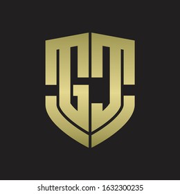 GC Logo monogram with emblem shield shape design isolated gold colors on black background