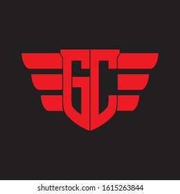 GC Logo monogram with emblem and wings element design template on red colors