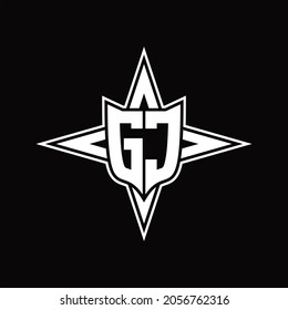 Monograma del logotipo GC con una plantilla de diseño de cuatro flechas de dirección sobre fondo negro