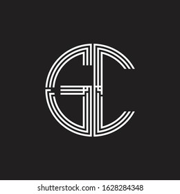 GC Logo monogram triple ribbon style line design template isolated on black background