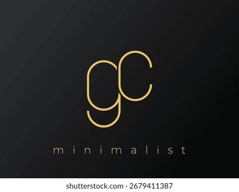 Logotipo minimalista GC com formas entrelaçadas no fundo preto sólido. Um design de logotipo minimalista limpo e moderno.