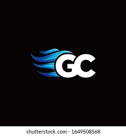 GC monogram logo with blue fire style design template
