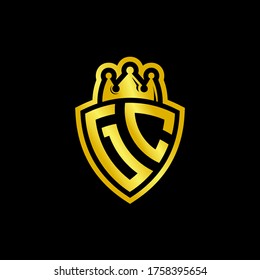 GC monogram logo with shield and crown style design template isolated on black background
