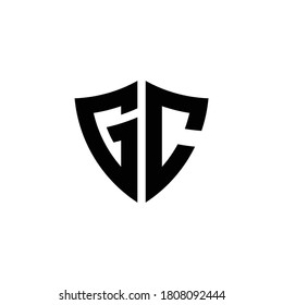 GC monogram logo with shield shape design template isolated on white background