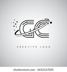 Logotipo del monograma de la órbita de GC – marca mínima futurista de la letra con el arte circular de la línea, los puntos inspirados en la tecnología y el concepto del movimiento del espacio para la identidad moderna de la marca