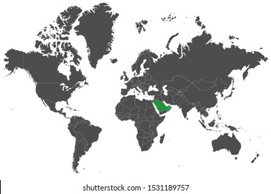 GCC countries highlighted green on world map vector illustration background.