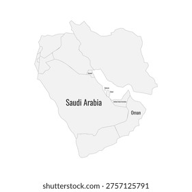 GCC grayscale map. Gulf Cooperation Council grey minimalist design