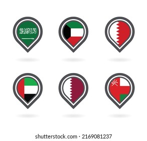 GCC Gulf Cooperation Council Countries Map Point on white background. Navigation icons set.
Vector illustration.