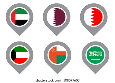 GCC Gulf Country Flag Map Point Isolated Icon