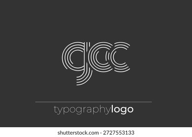 Logotipo da tipografia geométrica moderna do GCC. Composição moderna e elegante com uma ilustração de logotipo de tipografia monocromática projetada com linhas intrincadas.
