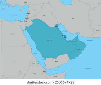 GCC-Gulf Cooperation Council map with Middle East and Sea background