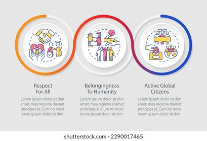 GCED aims loop infographic template. Global citizenship goals. Data visualization with 3 steps. Editable timeline info chart. Workflow layout with line icons. Myriad Pro-Regular font used