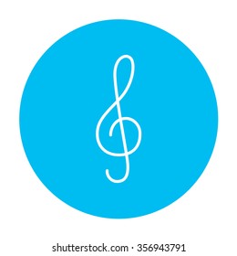 G-clef line icon for web, mobile and infographics. Vector white icon on the light blue circle isolated on white background.