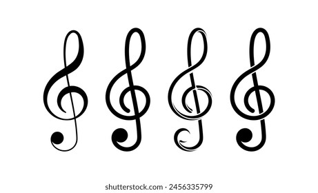 G-clef symbol, black isolated silhouette