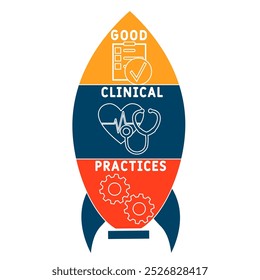 GCP - Good Clinical practices acronym. plano de fundo conceito médico. conceito de ilustração vetorial com palavras-chave e ícones. ilustração de letras com ícones para banner web, folheto, página inicial