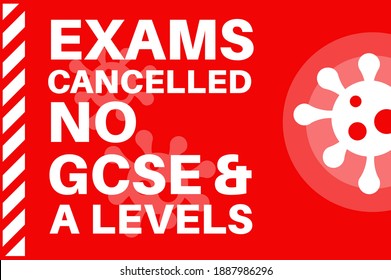 Niveles GCSE y A Cancelados - Ilustración con el logotipo del virus en un fondo rojo.