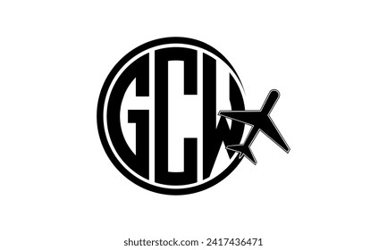 GCW initial letter tour and travel agency circle logo design vector. hajj Umrah agency, abstract, tourism agency, tourist guide, emirates, airlines, airplane flight, business, monogram, brand, company