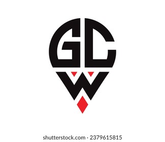 GCW letter location shape logo design. GCW letter location logo simple design.