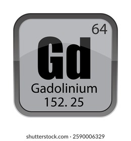 Gd 64 highlight. Gadolinium 152.25 detail. Chemical element vector. Shiny gray tile.