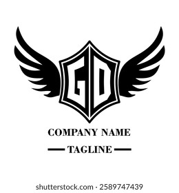 GD A bold winged shield emblem with customizable initials A-Z. Sleek black-and-white vector, perfect for branding, sports teams, motorcycle clubs, gaming,apparel and High-quality
