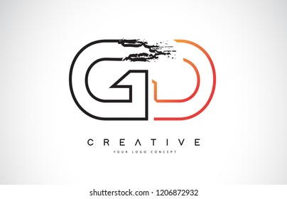 GD Creative Modern Logo Design Vetor with Orange and Black Colors. Monogram Stroke Letter Design.