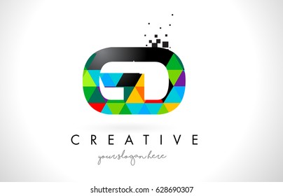 GD G D Letter Logo with Colorful Vivid Triangles Texture Design Vector Illustration.