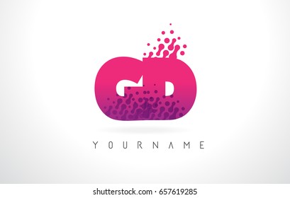 GD G D Letter Logo with Pink Letters and Purple Color Particles Dots Design.