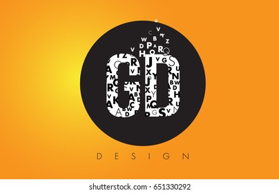 GD G D Logo Design Made of Small Letters with Black Circle and Yellow Background.