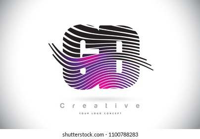 GD G D Zebra Texture Letter Logo Design With Creative Lines and Swosh in Purple Magenta Color Vector.