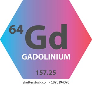 Gd Gadolinium Lanthanide Chemical Element Periodic Table. Hexagon vector illustration, colorful clean style Icon with molar mass and atomic number for Lab, science or chemistry education.