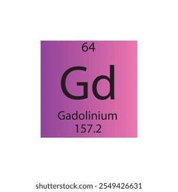 Gd Gadolinium Lanthanide Chemical Element Tabla Periódica. Ilustración vectorial cuadrada plana simple, icono de estilo limpio simple con masa molar y número atómico para laboratorio, ciencia o clase de química.