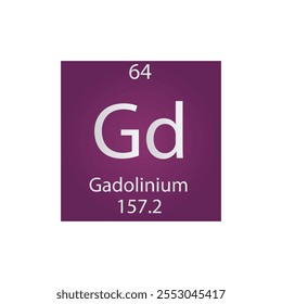 Gd Gadolinium Lanthanide Chemical Element Tabla Periódica. Ilustración vectorial cuadrada plana simple, icono de estilo limpio simple con masa molar y número atómico para laboratorio, ciencia o clase de química.