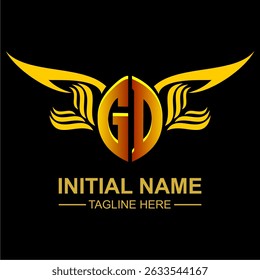 GD Golden Wing Emblem Logo with elegant gold wings, sleek and modern design. Ideal for branding, creative projects, luxury businesses, or artistic ventures.