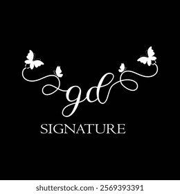 GD Handwritten initial letter, GD simple signature vector logo with butterfly shape variation, beauty, photography letter logo design. G D