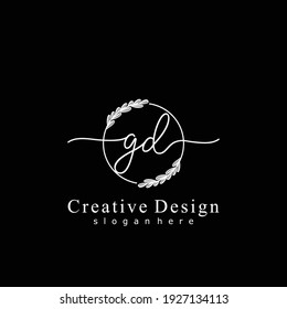 GD Initial calligraphy handwritten logo. Handwritten alphabet in the logo template. Letters and Alphabet for signature, wedding, fashion, floral and botanical logo design 
