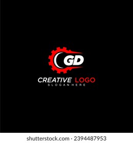GD initial monogram for automotive logo with gear wheel image design vector