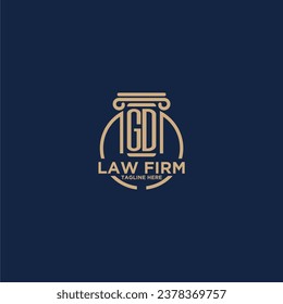 Monograma inicial de GD para bufete de abogados con línea de círculo creativo