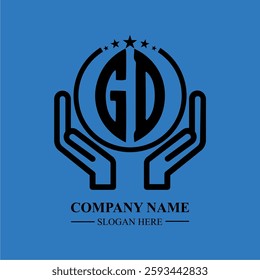 GD initials held within hands, symbolizing trust and protection. The circle represents unity, while stars highlight excellence and ambition.