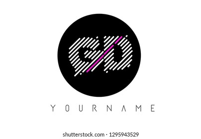 GD Letter Logo Design with White Lines and Black Circle Vector Illustration