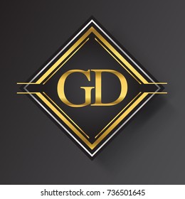 GD Letter logo in a square shape gold and silver colored geometric ornaments.