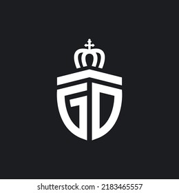 Concepto de escudo de letras GD con plantilla de diseño de vectores de iconos de la corona real 