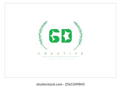 GD letters eco logo with leaf. Fresh nature and healthy leaf logo design.