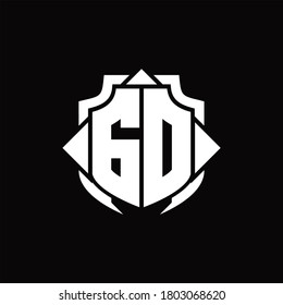 GD logo monogram with shield line and 3 arrows shape design template on black background