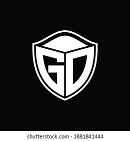 GD Logo monogram shield shape with outline rounded design template on black background